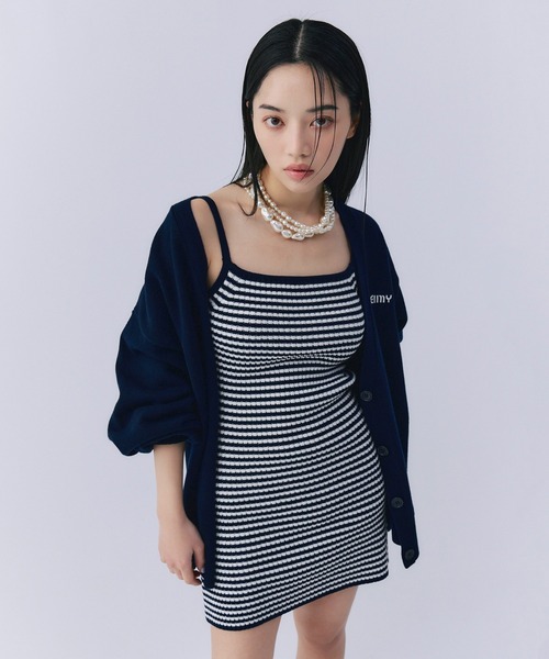 eimy istoire ロゴカーデワンピースニットセットアップ ロゴカーデワンピースニットセットアップ(F BEIGE): ONEPIECE