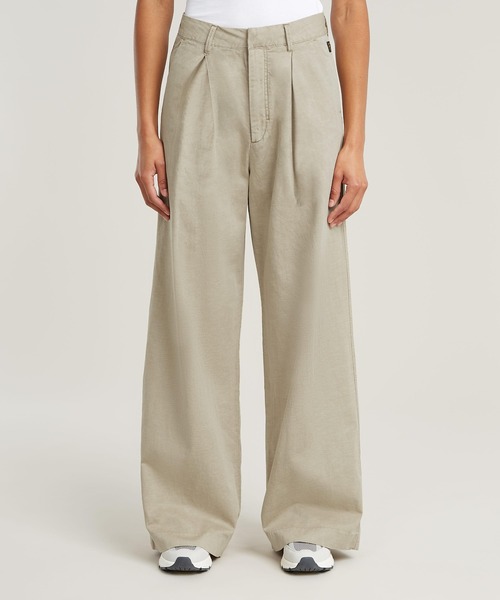 G-STAR(ジースター)の「Fluid Wide Leg Pants/コットンリネンワイドタックストレートチノパンツ(チノパンツ・レディース・ベージュ系その他・26inch/24inch/25inch)」の1枚目の写真