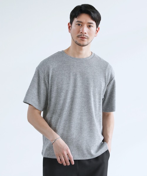 SPU(スプ)の「メランジパイルニット半袖クルーネックTシャツ(Tシャツ/カットソー・メンズ・ネイビー/ブラウン/ブラック/グレー・S/M/L/XL)」の2枚目の写真
