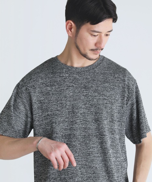 SPU(スプ)の「メランジパイルニット半袖クルーネックTシャツ(Tシャツ/カットソー・メンズ・ネイビー/ブラウン/ブラック/グレー・S/M/L/XL)」の5枚目の写真