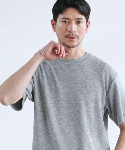 SPU(スプ)の「メランジパイルニット半袖クルーネックTシャツ(Tシャツ/カットソー・メンズ・ネイビー/ブラウン/ブラック/グレー・S/M/L/XL)」の9枚目の写真