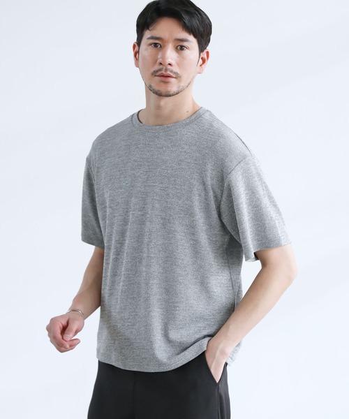 SPU(スプ)の「メランジパイルニット半袖クルーネックTシャツ(Tシャツ/カットソー・メンズ・ネイビー/ブラウン/ブラック/グレー・S/M/L/XL)」の10枚目の写真