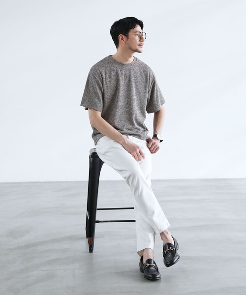 SPU(スプ)の「メランジパイルニット半袖クルーネックTシャツ(Tシャツ/カットソー・メンズ・ネイビー/ブラウン/ブラック/グレー・S/M/L/XL)」の15枚目の写真
