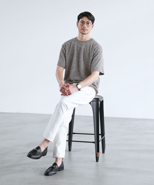 SPU(スプ)の「メランジパイルニット半袖クルーネックTシャツ(Tシャツ/カットソー・メンズ・ネイビー/ブラウン/ブラック/グレー・S/M/L/XL)」の16枚目の写真