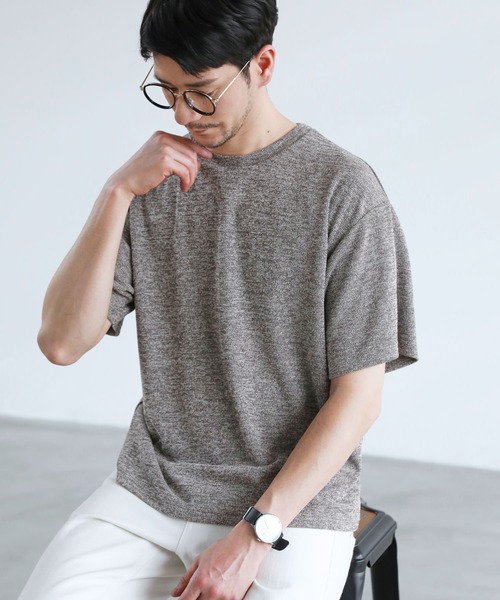 SPU(スプ)の「メランジパイルニット半袖クルーネックTシャツ(Tシャツ/カットソー・メンズ・ネイビー/ブラウン/ブラック/グレー・S/M/L/XL)」の13枚目の写真