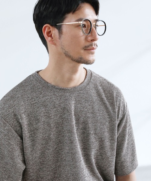 SPU(スプ)の「メランジパイルニット半袖クルーネックTシャツ(Tシャツ/カットソー・メンズ・ネイビー/ブラウン/ブラック/グレー・S/M/L/XL)」の14枚目の写真