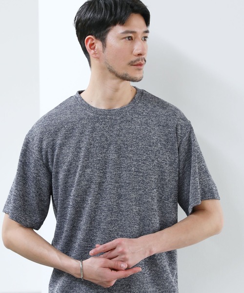 SPU(スプ)の「メランジパイルニット半袖クルーネックTシャツ(Tシャツ/カットソー・メンズ・ネイビー/ブラウン/ブラック/グレー・S/M/L/XL)」の18枚目の写真