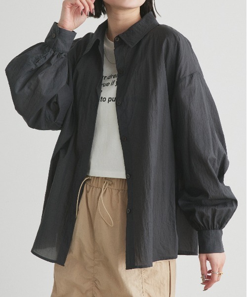 ad thie(アドティエ)の「シアーワッシャー オーバーサイズシャツ(シャツ/ブラウス・レディース・ブラック/ライトブルー/ピンク/ライトグリーン/オフホワイト・FREE)」の3枚目の写真
