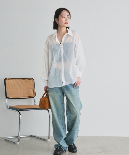 ad thie(アドティエ)の「シアーワッシャー オーバーサイズシャツ(シャツ/ブラウス・レディース・ブラック/ライトブルー/ピンク/ライトグリーン/オフホワイト・FREE)」の6枚目の写真