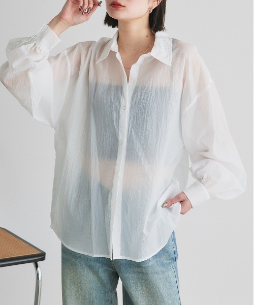 ad thie(アドティエ)の「シアーワッシャー オーバーサイズシャツ(シャツ/ブラウス・レディース・ブラック/ライトブルー/ピンク/ライトグリーン/オフホワイト・FREE)」の8枚目の写真