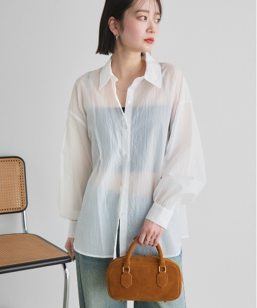 ad thie(アドティエ)の「シアーワッシャー オーバーサイズシャツ(シャツ/ブラウス・レディース・ブラック/ライトブルー/ピンク/ライトグリーン/オフホワイト・FREE)」の10枚目の写真