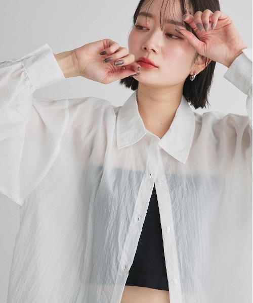 ad thie(アドティエ)の「シアーワッシャー オーバーサイズシャツ(シャツ/ブラウス・レディース・ブラック/ライトブルー/ピンク/ライトグリーン/オフホワイト・FREE)」の12枚目の写真