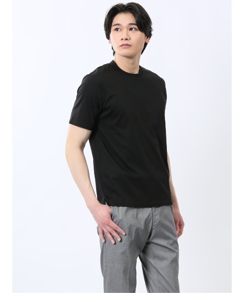 TAKA-Q（タカキュー）の「【ストレッチ ウォッシャブル】m.f.エディトリアル メンズ 【DRESS T-SHIRT】綿ストレッチ スロープネック半袖Tシャツ（Tシャツ/カットソー・メンズ・グレー/ブラック/ホワイト/ネイビー・MEDIUM/LARGE/X-LARGE）」の21枚目の写真