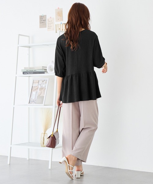 Viola e Viola(ヴィオラエヴィオラ)の「ジャカードペプラムトップス(Tシャツ/カットソー・レディース・ブラック/ミント/ホワイト・L/LL/M/3L)」の9枚目の写真