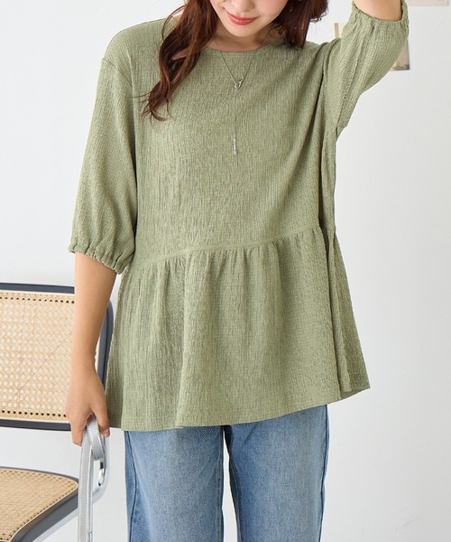 Viola e Viola(ヴィオラエヴィオラ)の「ジャカードペプラムトップス(Tシャツ/カットソー・レディース・ブラック/ミント/ホワイト・L/LL/M/3L)」の10枚目の写真