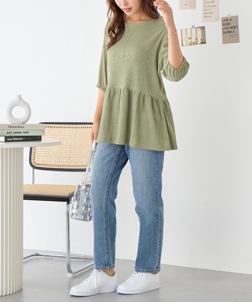 Viola e Viola(ヴィオラエヴィオラ)の「ジャカードペプラムトップス(Tシャツ/カットソー・レディース・ブラック/ミント/ホワイト・L/LL/M/3L)」の12枚目の写真