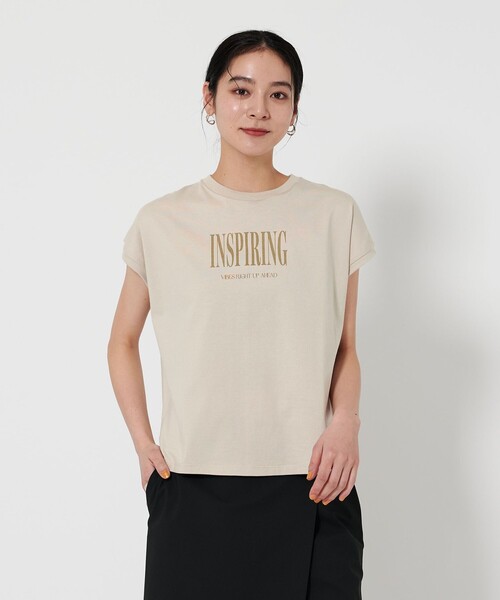 BEAUTY&YOUTH UNITED ARROWS(ビューティーアンドユースユナイテッドアローズ)の「コットン ロゴプリント フレンチスリーブ Tシャツ(Tシャツ/カットソー・レディース・ナチュラル/オフホワイト/ダークグレー/ライトピンク・FREE)」の3枚目の写真