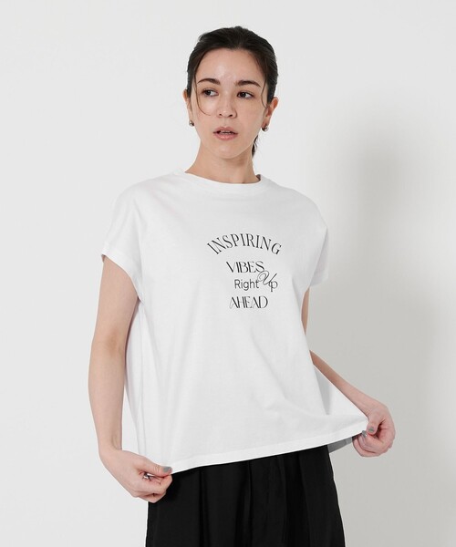 BEAUTY&YOUTH UNITED ARROWS(ビューティーアンドユースユナイテッドアローズ)の「コットン ロゴプリント フレンチスリーブ Tシャツ(Tシャツ/カットソー・レディース・ナチュラル/オフホワイト/ダークグレー/ライトピンク・FREE)」の1枚目の写真