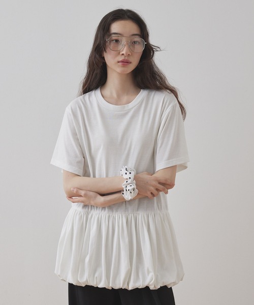 Unblend(アンブレンド)の「【Unblend】バルーン切り替え クルーネック半袖Tシャツ(Tシャツ/カットソー・レディース・オフホワイト/ブラック・FREE)」の10枚目の写真