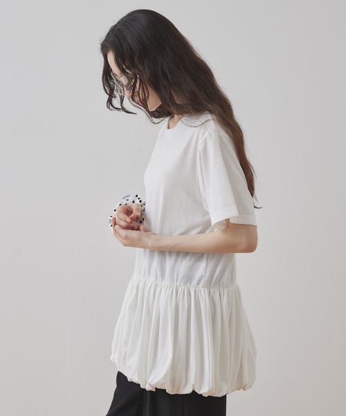 utilite 天竺バルーンカットソー TシャツSTAMP AND DIARY セール】【Unblend】バルーン切り替え クルーネック半袖Tシャツ
