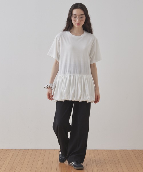 Unblend(アンブレンド)の「【Unblend】バルーン切り替え クルーネック半袖Tシャツ(Tシャツ/カットソー・レディース・オフホワイト/ブラック・FREE)」の14枚目の写真
