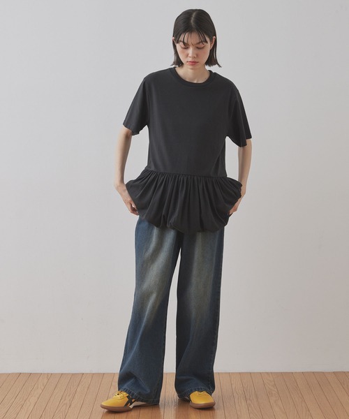 Unblend(アンブレンド)の「【Unblend】バルーン切り替え クルーネック半袖Tシャツ(Tシャツ/カットソー・レディース・オフホワイト/ブラック・FREE)」の6枚目の写真