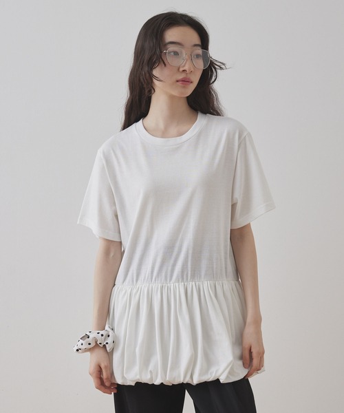 Unblend(アンブレンド)の「【Unblend】バルーン切り替え クルーネック半袖Tシャツ(Tシャツ/カットソー・レディース・オフホワイト/ブラック・FREE)」の9枚目の写真