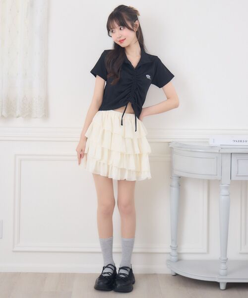 ems excite(エムズエキサイト)の「フロントドロストテレコCT(Tシャツ/カットソー・レディース・ブラック/オフホワイト/ブルー・FREE)」の4枚目の写真