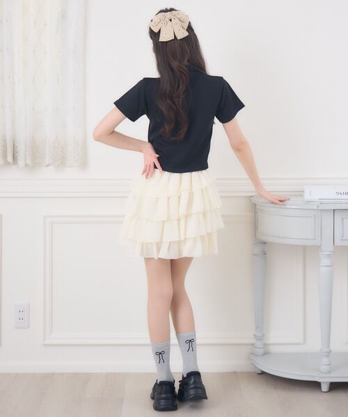 ems excite(エムズエキサイト)の「フロントドロストテレコCT(Tシャツ/カットソー・レディース・ブラック/オフホワイト/ブルー・FREE)」の7枚目の写真