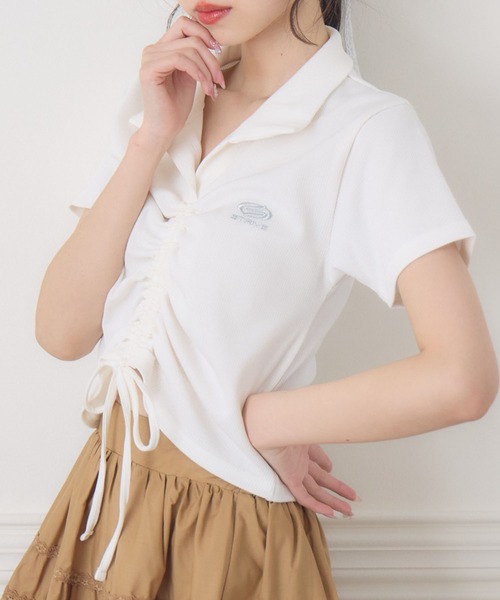 ems excite(エムズエキサイト)の「フロントドロストテレコCT(Tシャツ/カットソー・レディース・ブラック/オフホワイト/ブルー・FREE)」の1枚目の写真