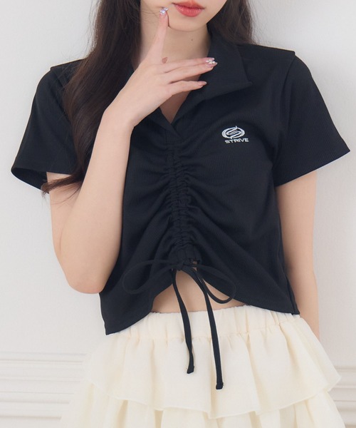 ems excite(エムズエキサイト)の「フロントドロストテレコCT(Tシャツ/カットソー・レディース・ブラック/オフホワイト/ブルー・FREE)」の2枚目の写真