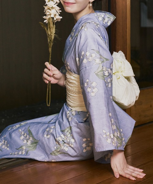 下駄付き浴衣5点セット 浴衣・兵児帯・下駄・腰紐2本《2025新作