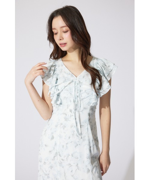 rienda ワンピース フリルフラワーロングワンピース 夏服 半袖