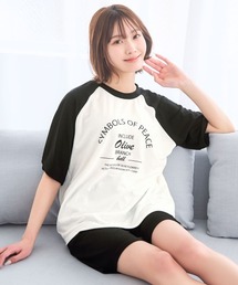 aimerfeel（エメフィール）の「▼ラグラン×ロゴ 半袖 上下セット（ルームウェア/パジャマ）」