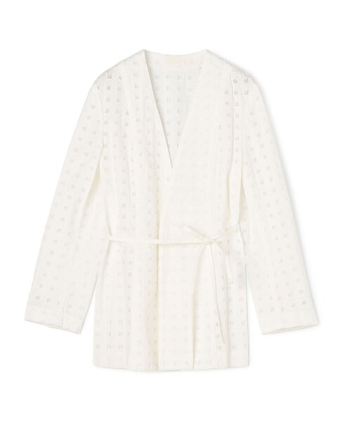 セール】コットンエンブロイダリー Vカラージャケット（ノー