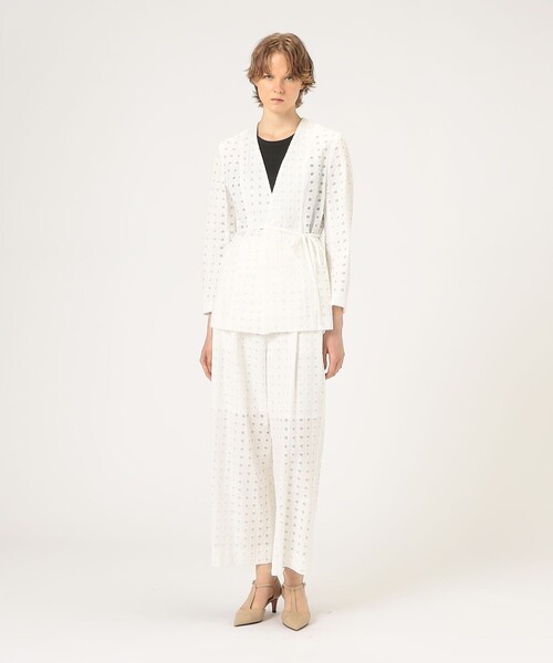 セール】コットンエンブロイダリー Vカラージャケット（ノー