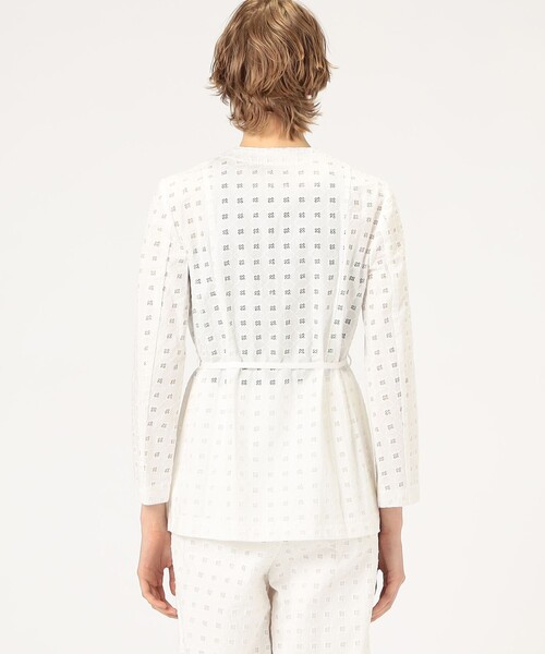 セール】コットンエンブロイダリー Vカラージャケット（ノーカラー