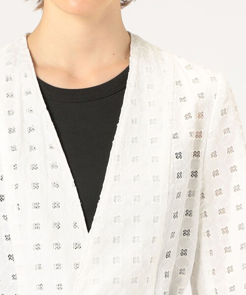 セール】コットンエンブロイダリー Vカラージャケット（ノー