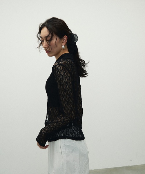 Lutim by u(ルチバイユー)の「Sheer Lace Tight Fit Shirt / シアーレースタイトフィットシャツ(シャツ/ブラウス・レディース・ホワイト/ブラック・FREE)」の11枚目の写真