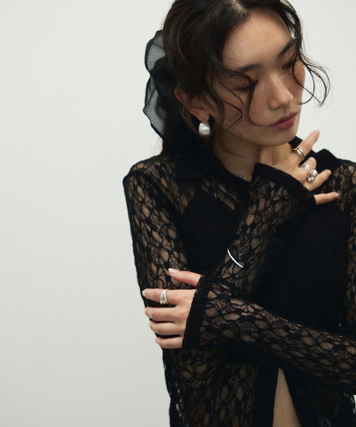 Lutim by u(ルチバイユー)の「Sheer Lace Tight Fit Shirt / シアーレースタイトフィットシャツ(シャツ/ブラウス・レディース・ホワイト/ブラック・FREE)」の14枚目の写真