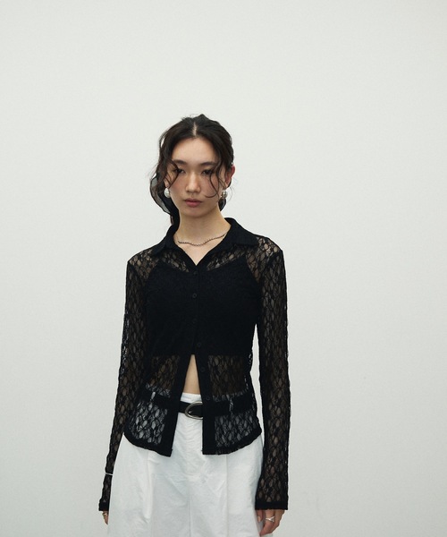Lutim by u(ルチバイユー)の「Sheer Lace Tight Fit Shirt / シアーレースタイトフィットシャツ(シャツ/ブラウス・レディース・ホワイト/ブラック・FREE)」の20枚目の写真