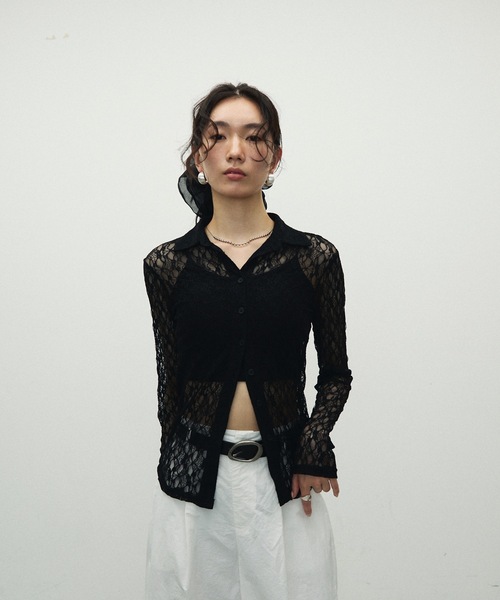 Lutim by u(ルチバイユー)の「Sheer Lace Tight Fit Shirt / シアーレースタイトフィットシャツ(シャツ/ブラウス・レディース・ホワイト/ブラック・FREE)」の21枚目の写真