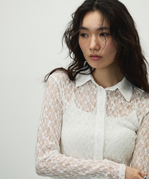 Lutim by u(ルチバイユー)の「Sheer Lace Tight Fit Shirt / シアーレースタイトフィットシャツ(シャツ/ブラウス・レディース・ホワイト/ブラック・FREE)」の7枚目の写真