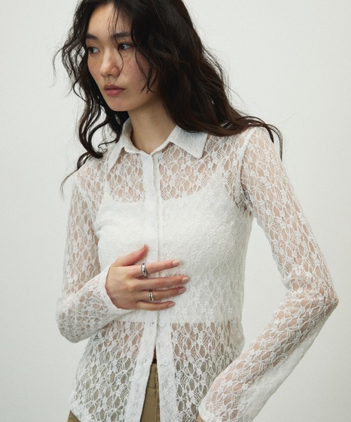 Lutim by u(ルチバイユー)の「Sheer Lace Tight Fit Shirt / シアーレースタイトフィットシャツ(シャツ/ブラウス・レディース・ホワイト/ブラック・FREE)」の8枚目の写真