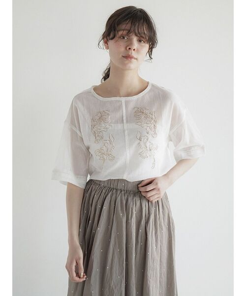 FIKA.(フィーカ)の「Zari embroidered mesh sheer blouse(シャツ/ブラウス・レディース・ブラック/オフホワイト・MEDIUM)」の1枚目の写真