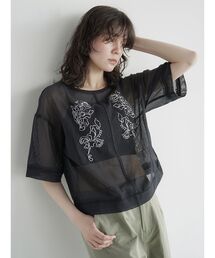 Zari embroidered mesh sheer blouse