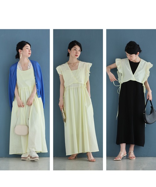 cawaii(カワイイ)の「サイドリボンブラウスとキャミワンピースの2点セット【set】(ワンピース・レディース・イエロー・FREE)」の7枚目の写真