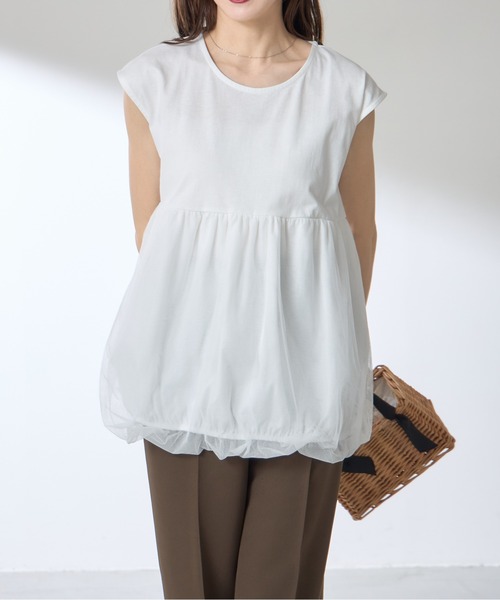 &. NOSTALGIA(アンドドットノスタルジア)の「【ZOZO限定】裾チュールバルーントップス(Tシャツ/カットソー・レディース・ブラック/オフホワイト・M)」の5枚目の写真