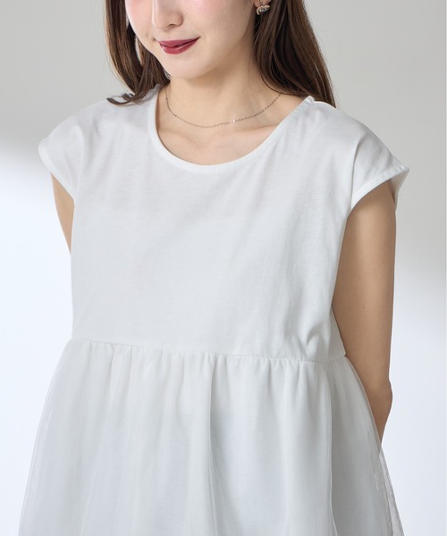 &. NOSTALGIA(アンドドットノスタルジア)の「【ZOZO限定】裾チュールバルーントップス(Tシャツ/カットソー・レディース・ブラック/オフホワイト・M)」の6枚目の写真