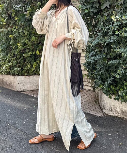 CIAOPANIC TYPY（チャオパニックティピー）の「【きくちゃん企画】リネンレーヨンボリュームスリーブワンピース（ワンピース・レディース・チャコールグレー/レッド/ベージュ・ONE SIZE）」の9枚目の写真